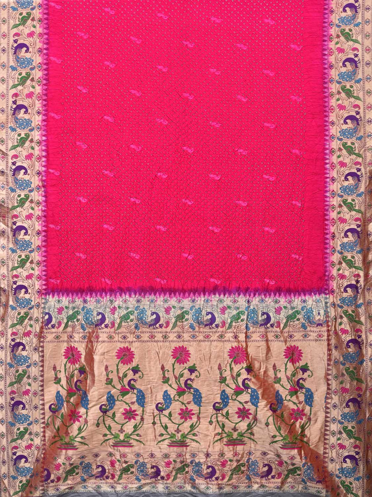 Pink Bandhani Banaras Paithani Silk Handloom Saree with Border Design bn0282