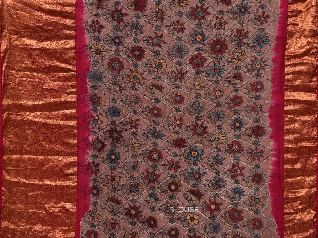 Pink Bandhani Kanchipuram Silk Handloom Saree with Kalamkari Pallu and Blouse Design bn0466