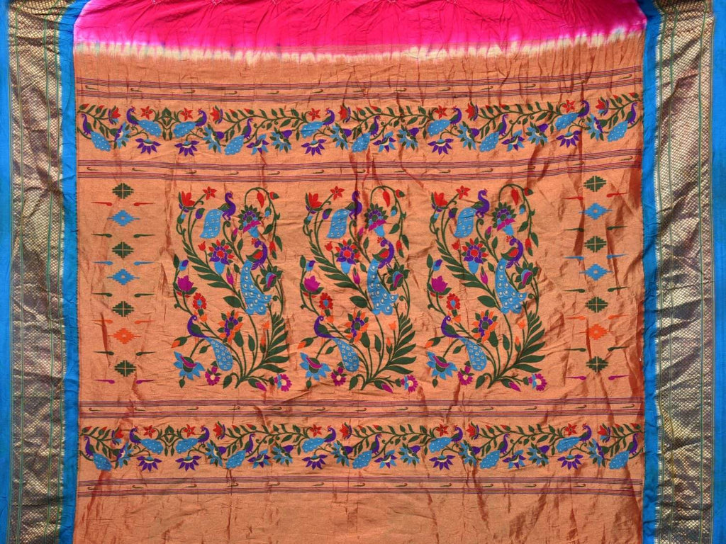 Pink Bandhani Paithani Silk Handloom Saree with Pallu Design bn0185