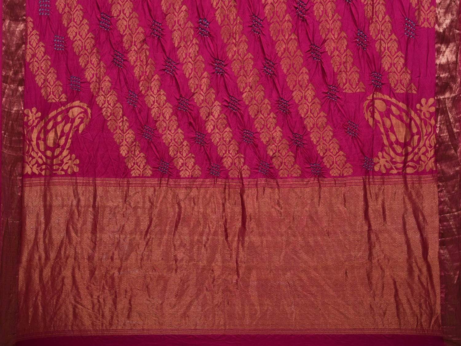 Mustard and Pink Patch Border Silk Bandhani Saree buy online -