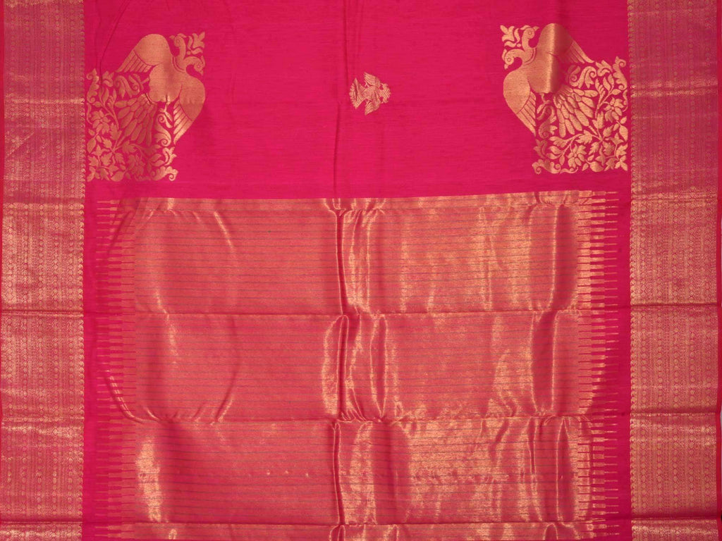 Pink Kanchipuram Linen Handloom Saree with Corner Gandaberunda Design K0247