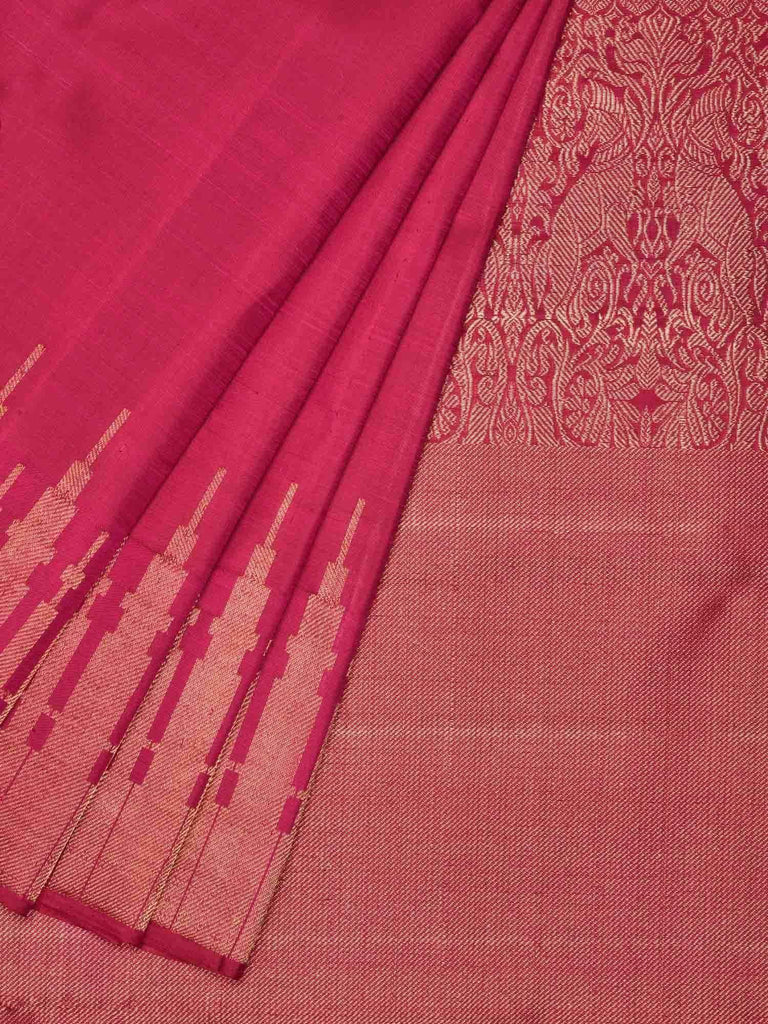 Pink Kanchipuram Silk Handloom Saree with Border Temple Design K442