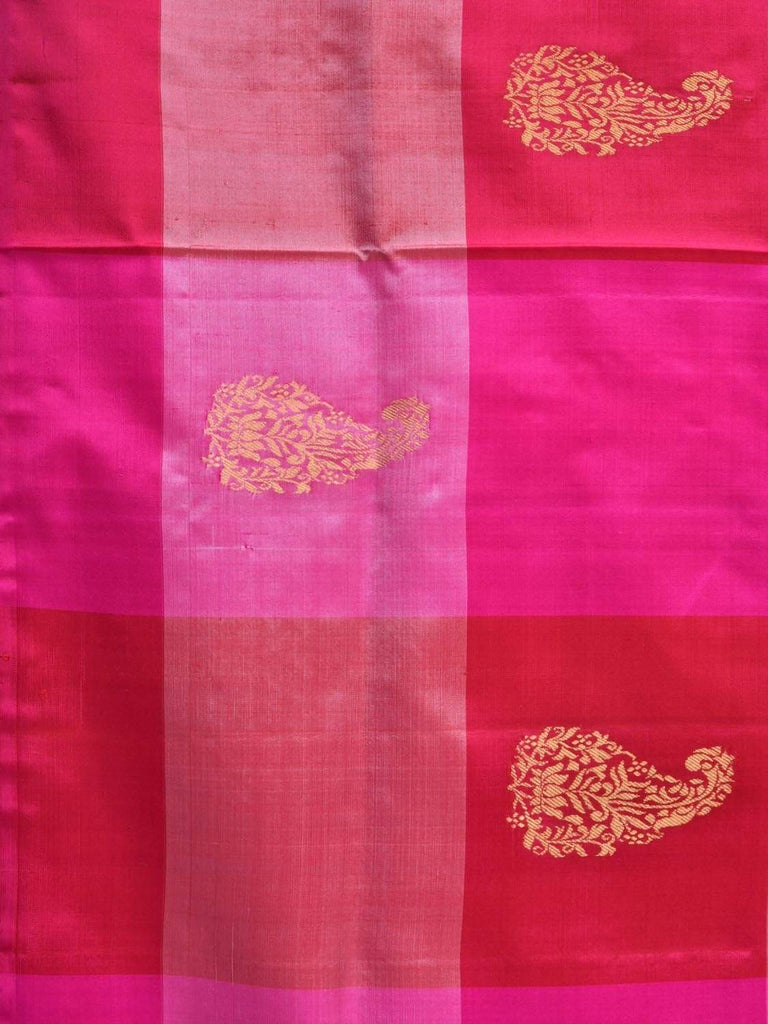 Pink Kanchipuram Silk Handloom Saree with Checks and Mango Buta Design k0469