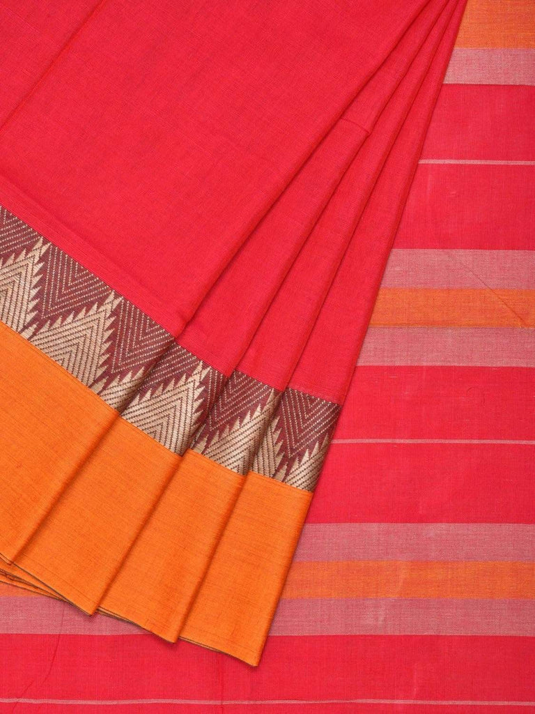 Pink Narayanpet Cotton Handloom Plain Saree with Temple Border Design No Blouse np0228