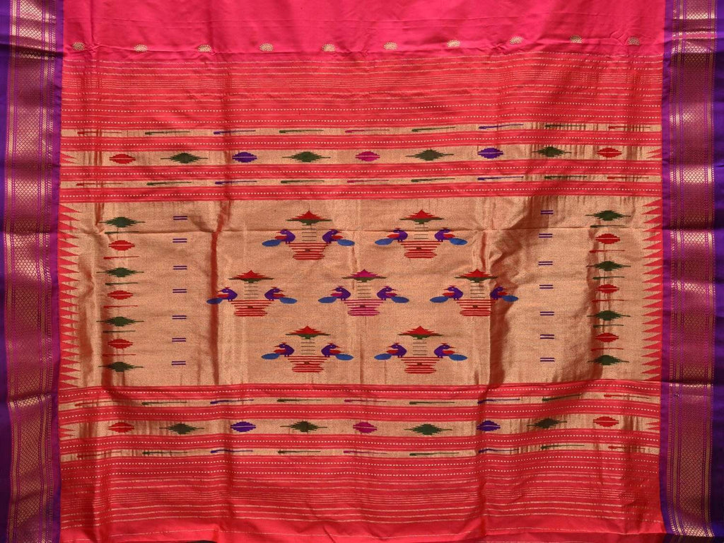 Pink Paithani Silk Handloom Saree with Double Pallu Design p0396