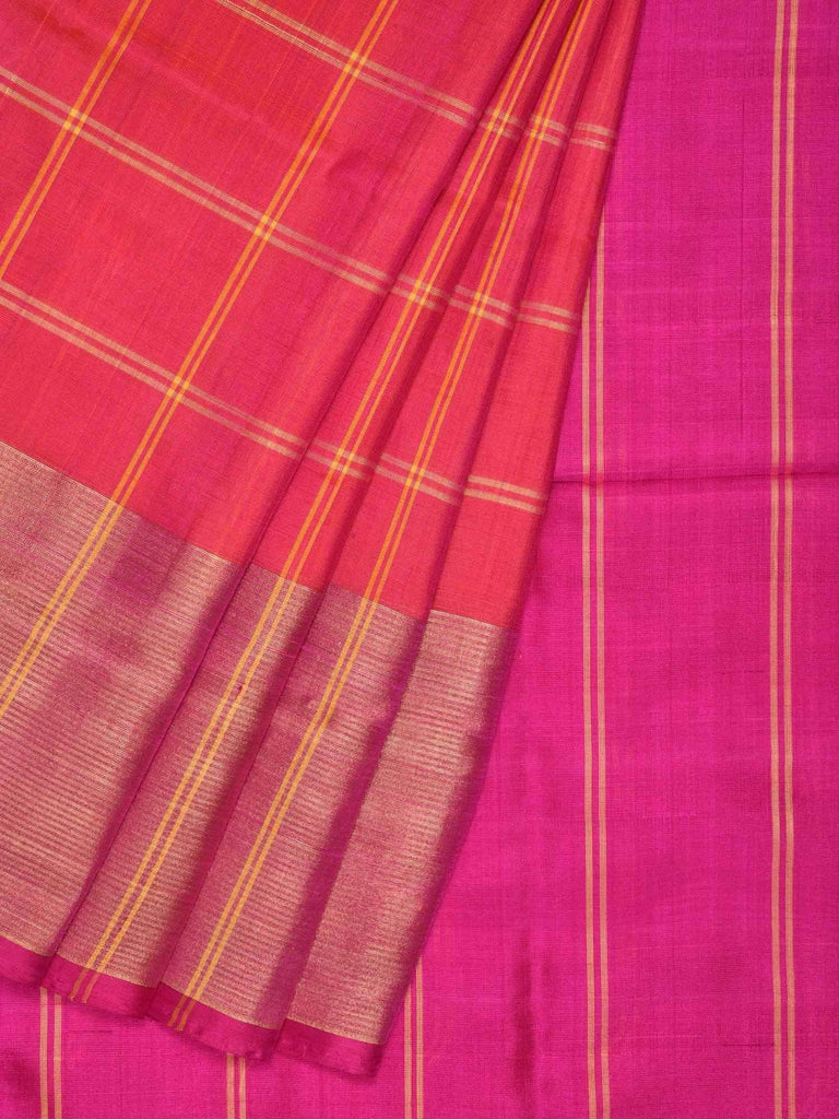 Pink Uppada Silk Handloom Saree with Checks and Contrast Pallu Design u1502