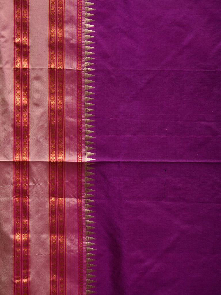 Purple and Cream Narayanpet Silk Handloom Plain Saree with Traditional Border Design No Blouse np0575