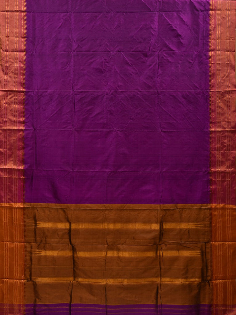Purple and Mustard Narayanpet Silk Handloom Plain Saree with Traditional Border Design No Blouse np0578