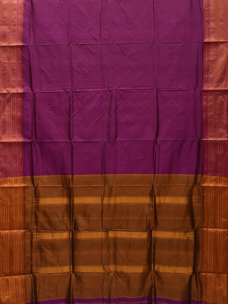 Purple and Mustard Narayanpet Silk Handloom Saree with Checks Design No Blouse np0652