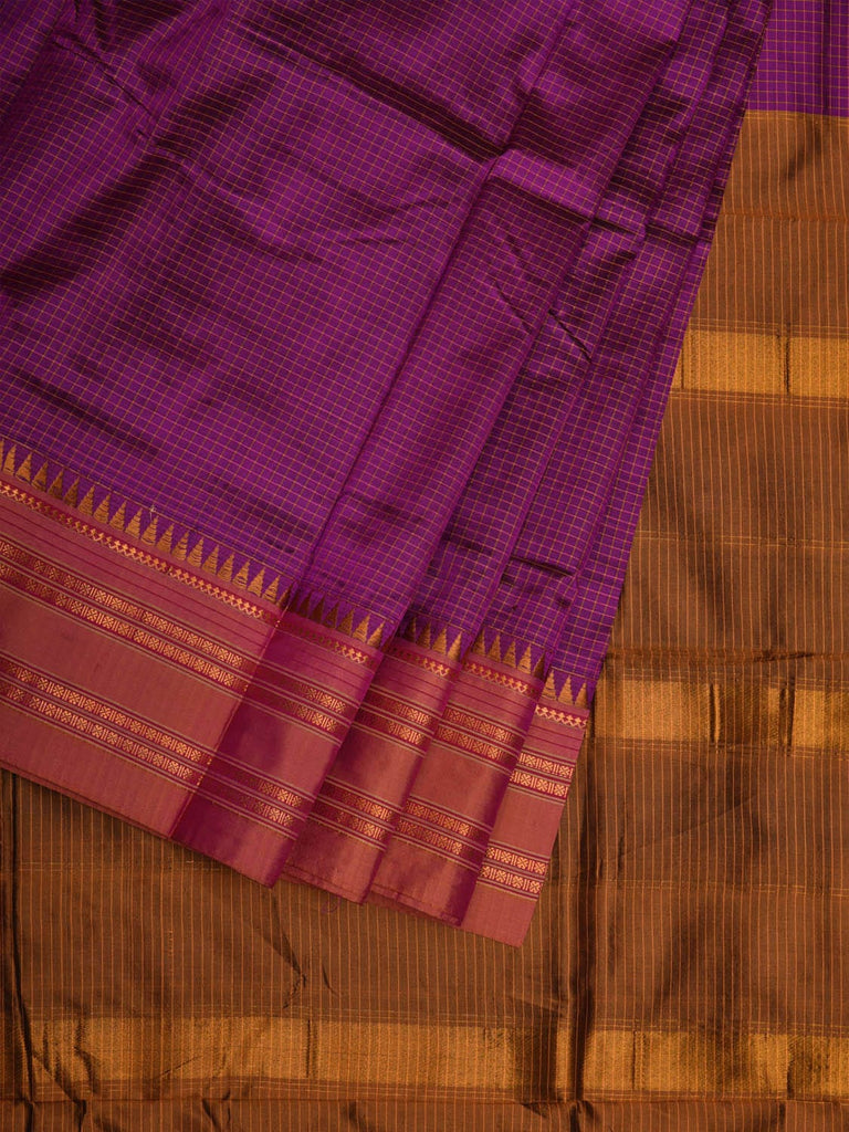 Purple and Mustard Narayanpet Silk Handloom Saree with Checks Design No Blouse np0652