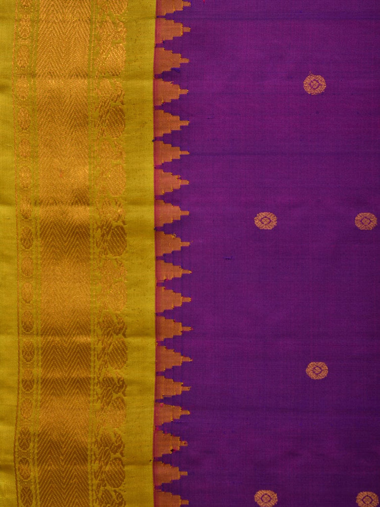 Purple and Olive Gadwal Silk Handloom Saree with Buta and Temple Border Design g0329