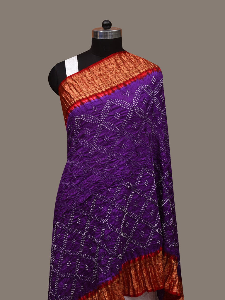 Purple and Red Bandhani Kanchipuram Silk Handloom Dupatta with Border Design ds3093