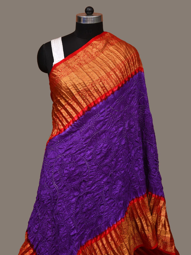 Purple and Red Bandhani Kanchipuram Silk Handloom Dupatta with Border Design ds3120