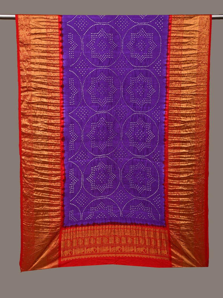 Purple and Red Bandhani Kanchipuram Silk Handloom Dupatta with Border Design ds3120