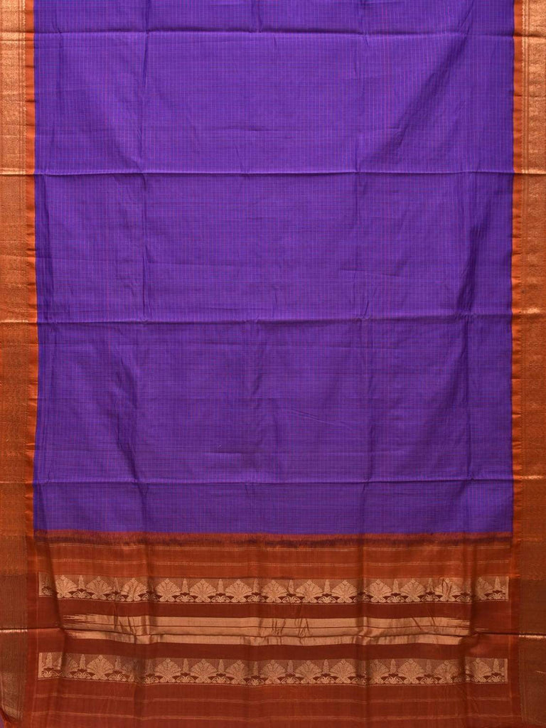 Purple and Rust Gadwal Silk Handloom Saree with Checks Design g0258