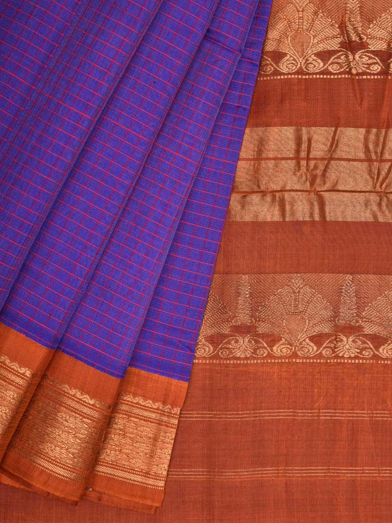 Purple and Rust Gadwal Silk Handloom Saree with Checks Design g0258
