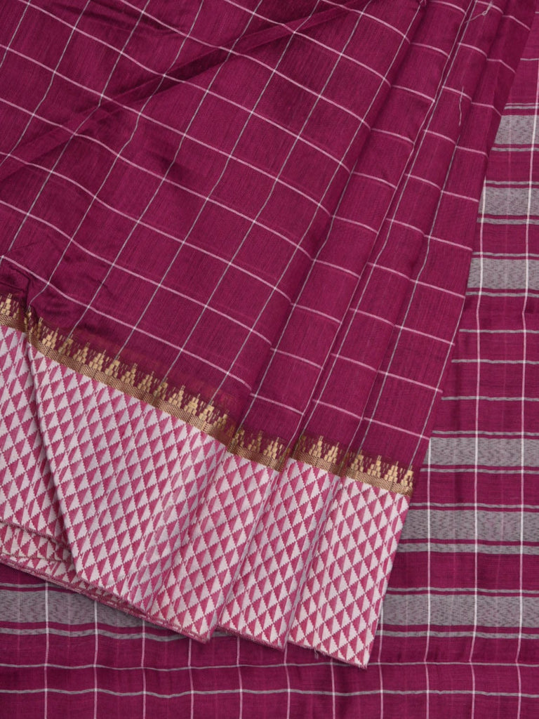 Purple Bamboo Cotton Saree with Checks Design bc0050