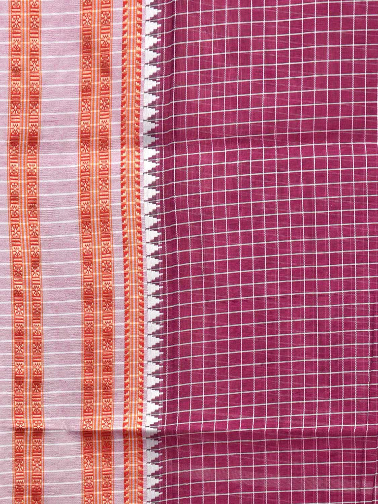 Purple Bamboo Cotton Saree with Checks Design bc0090