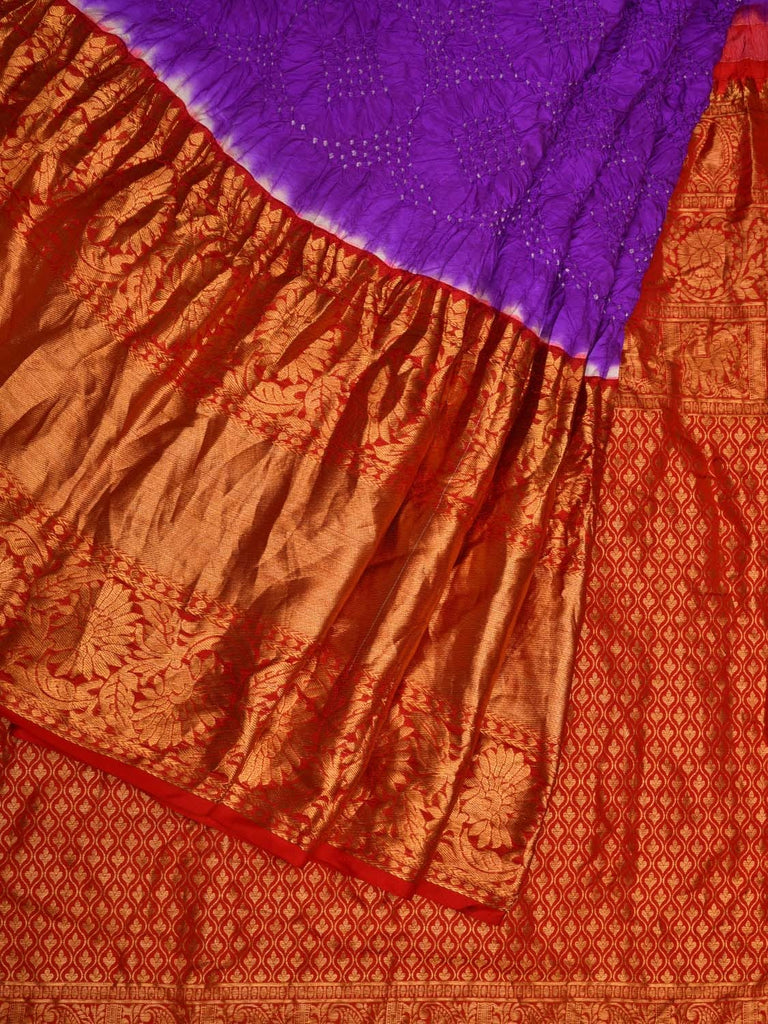 Purple Bandhani Kanchipuram Silk Handloom Saree with Border Design bn0415