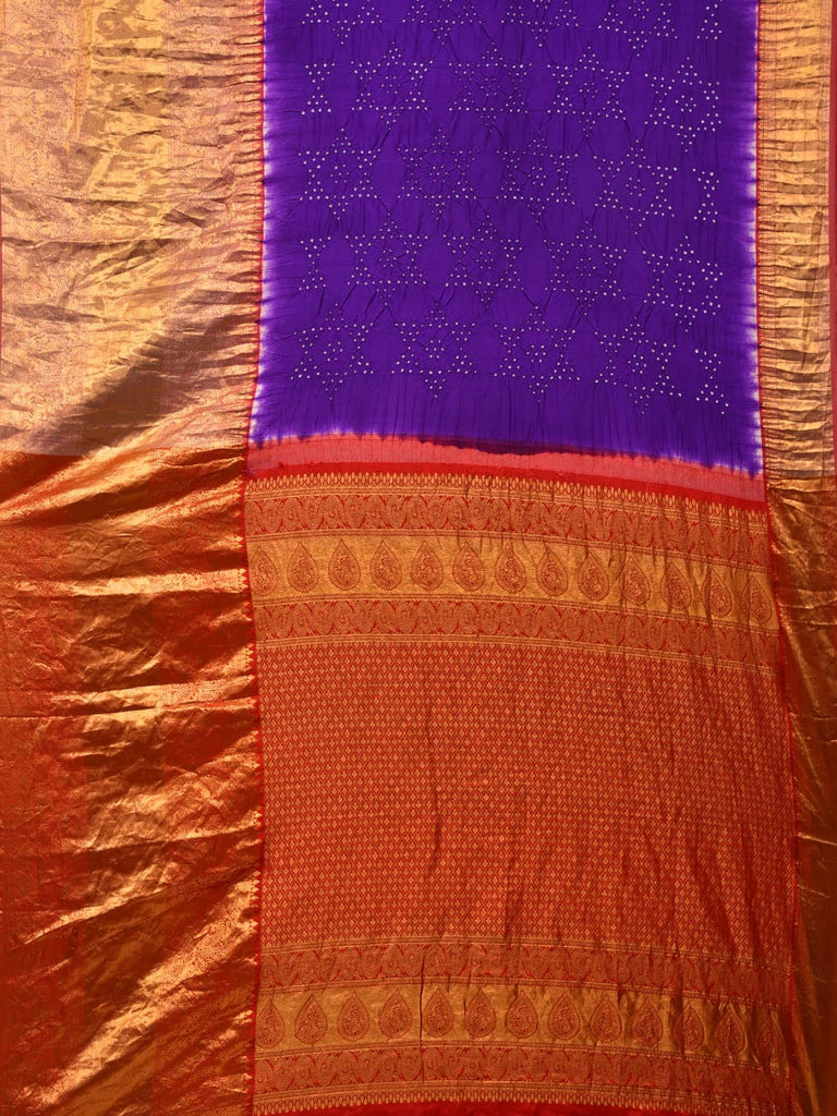 Purple Bandhani Kanchipuram Silk Handloom Saree with Pallu and Border Design bn0460