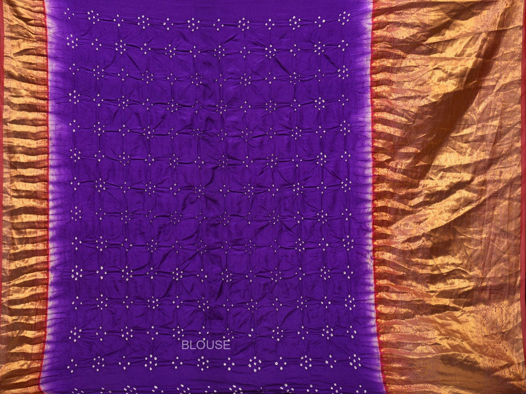 Purple Bandhani Kanchipuram Silk Handloom Saree with Pallu and Border Design bn0460