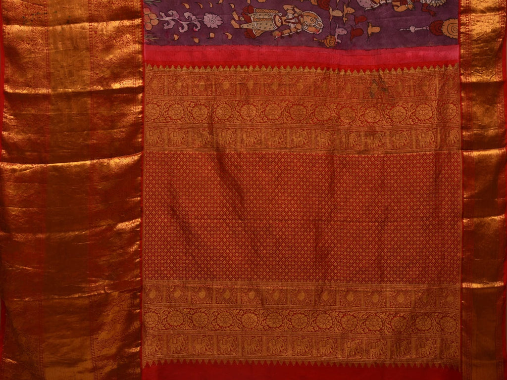 Purple Kalamkari Hand Painted Kanchipuram Silk Handloom Saree with Krishna Leela Design KL0670