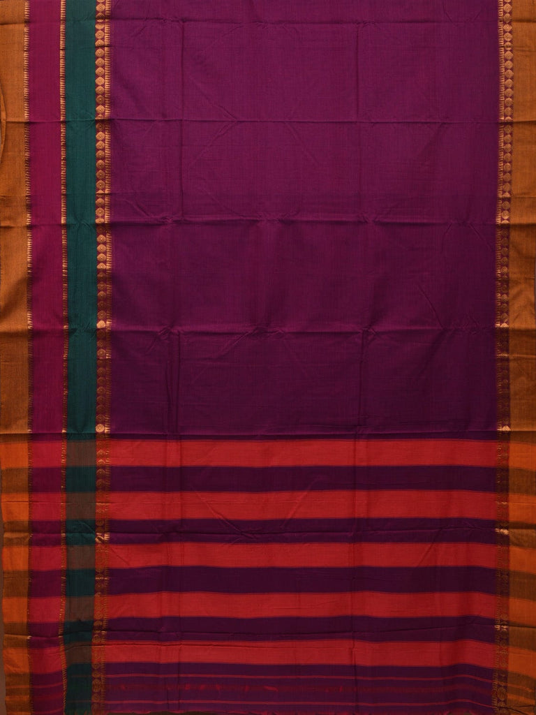 Purple Narayanpet Cotton Handloom Plain Saree with Big Border Design No Blouse np0633