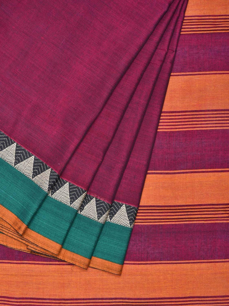 Purple Narayanpet Cotton Handloom Plain Saree with Temple Border Design No Blouse np0230