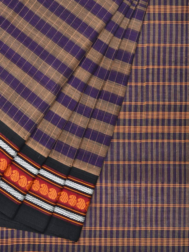 Purple Narayanpet Cotton Handloom Saree with Checks and Strips Design No Blouse np0251
