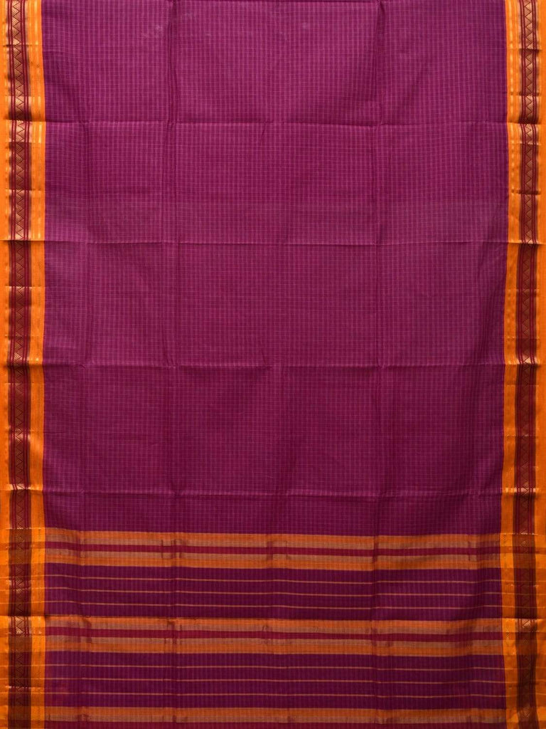 Purple Narayanpet Cotton Handloom Saree with Checks Design No Blouse np0454