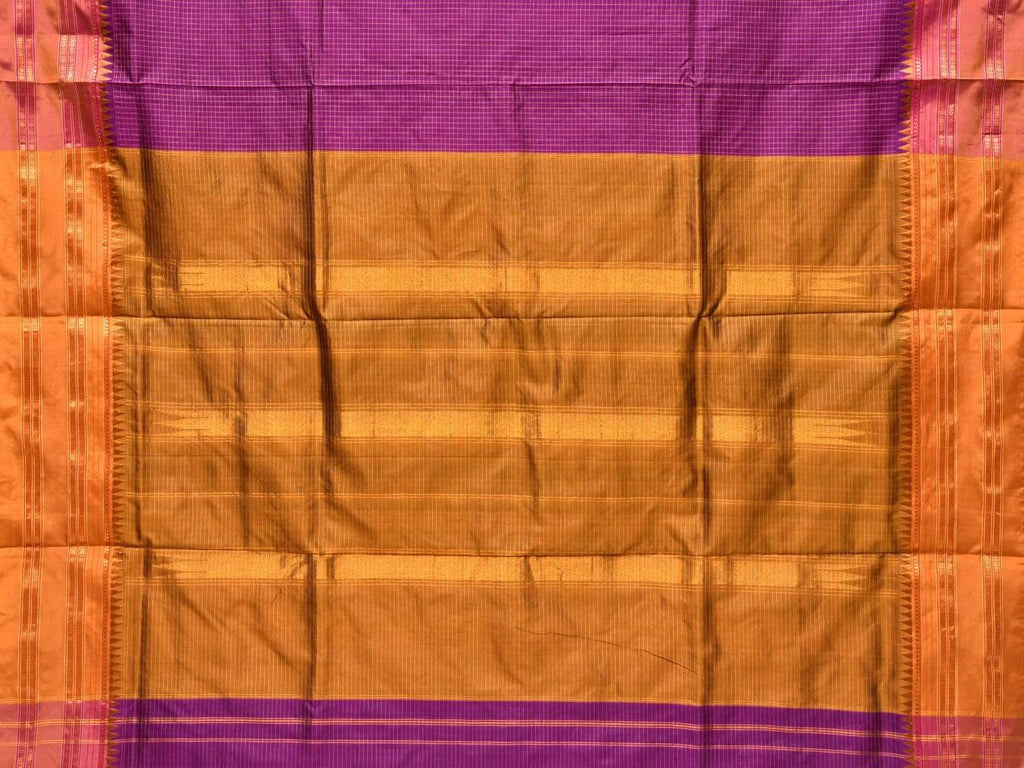 Purple Narayanpet Silk Handloom Saree with Small Checks Design No Blouse np0315