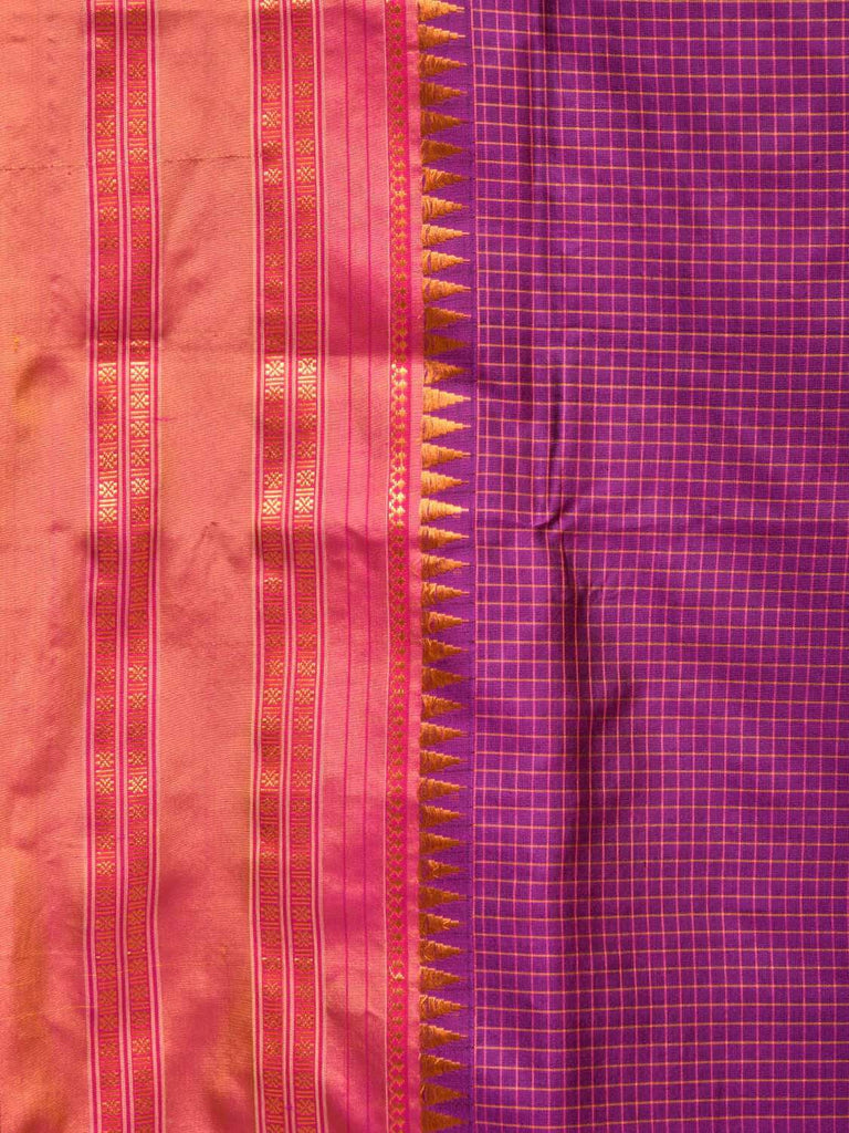 Purple Narayanpet Silk Handloom Saree with Small Checks Design No Blouse np0315