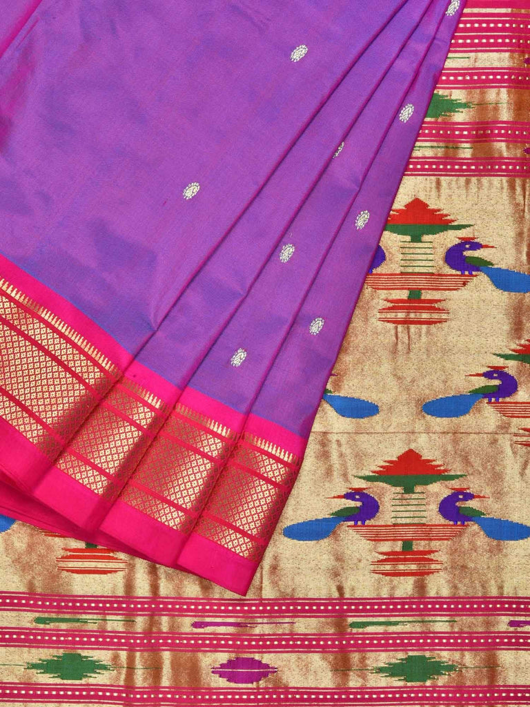 Purple Paithani Silk Handloom Saree with Double Pallu Design P0316