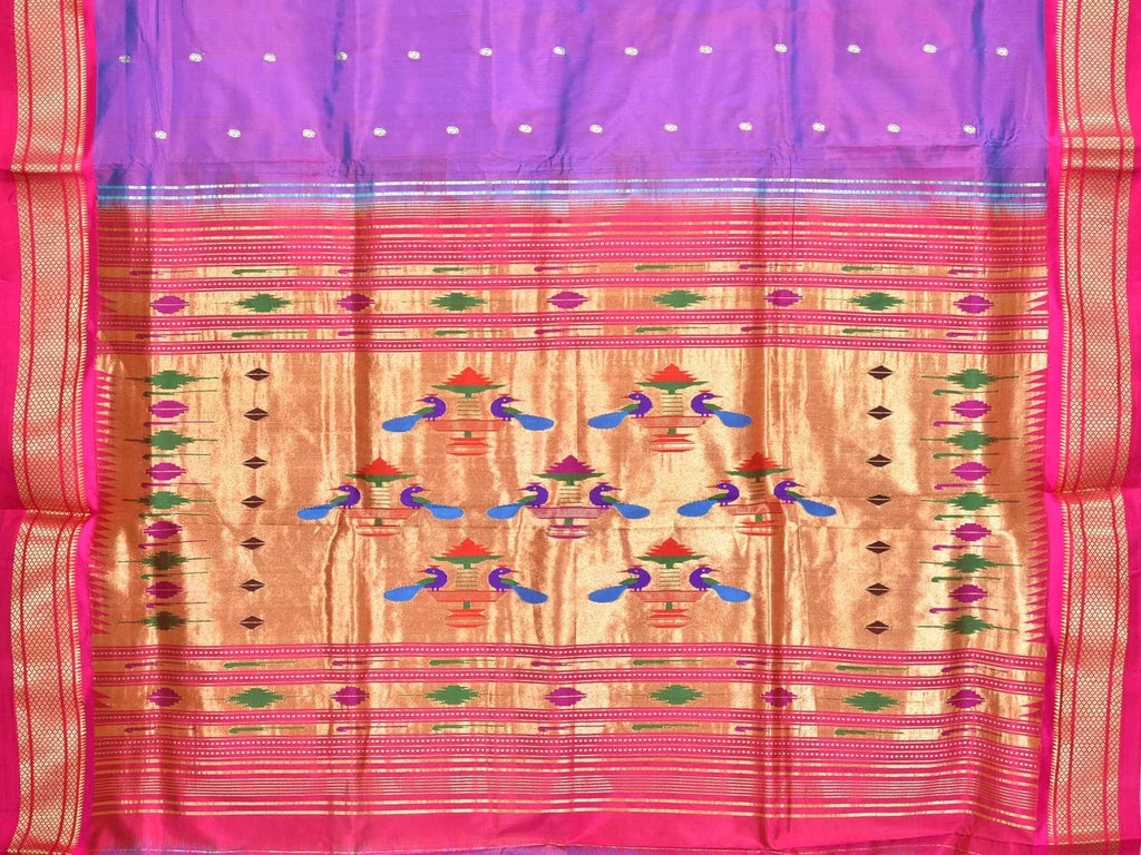 Purple Paithani Silk Handloom Saree with Double Pallu Design P0316