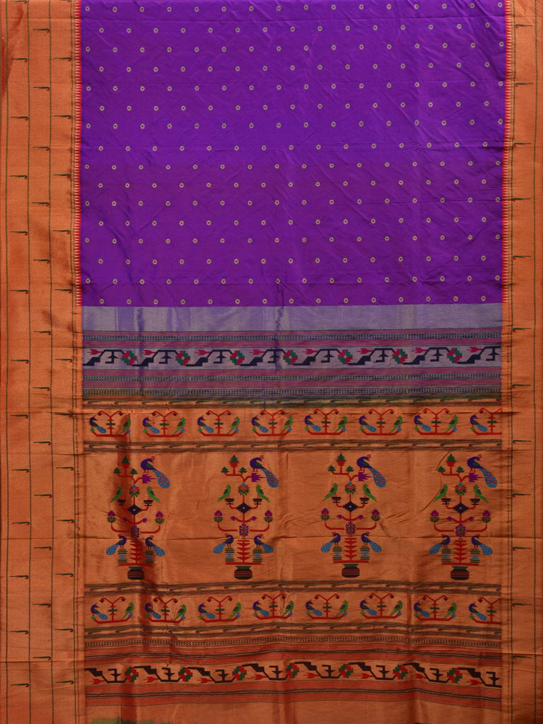 Purple Paithani Silk Handloom Saree with Triple Muniya Border Design p0436