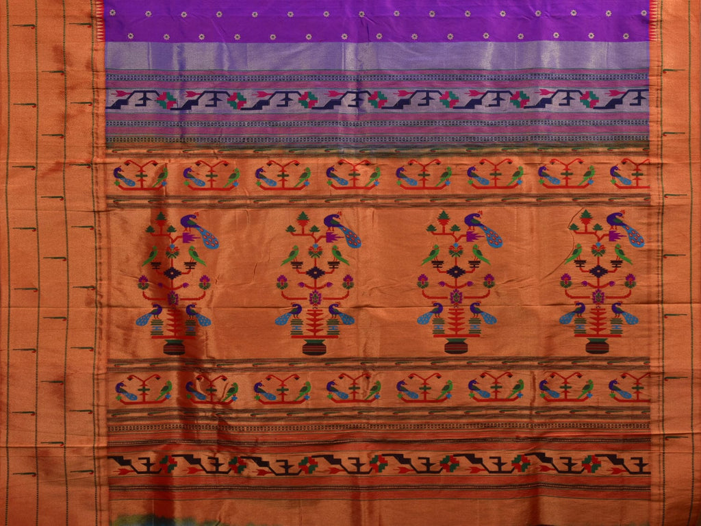 Purple Paithani Silk Handloom Saree with Triple Muniya Border Design p0436