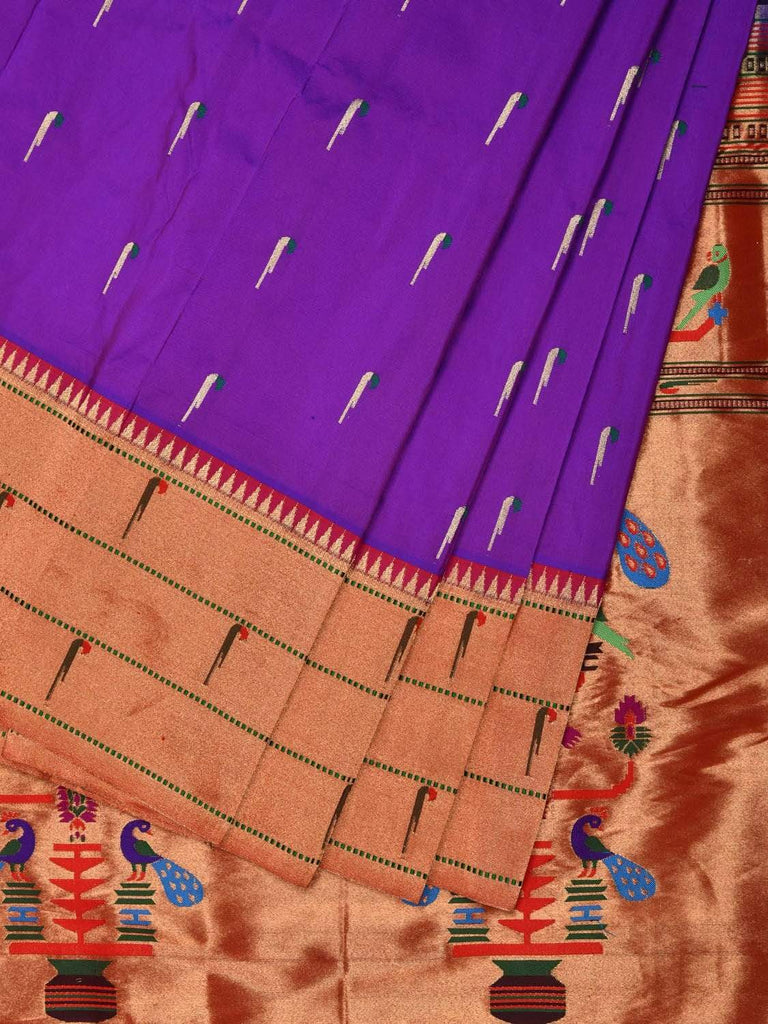 Purple Paithani Silk Handloom Saree with Triple Muniya Border Saree p0368