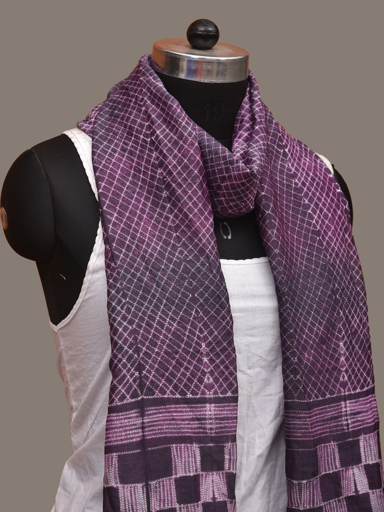 Purple Shibori Silk Handloom Stole with Checks Design ds3100