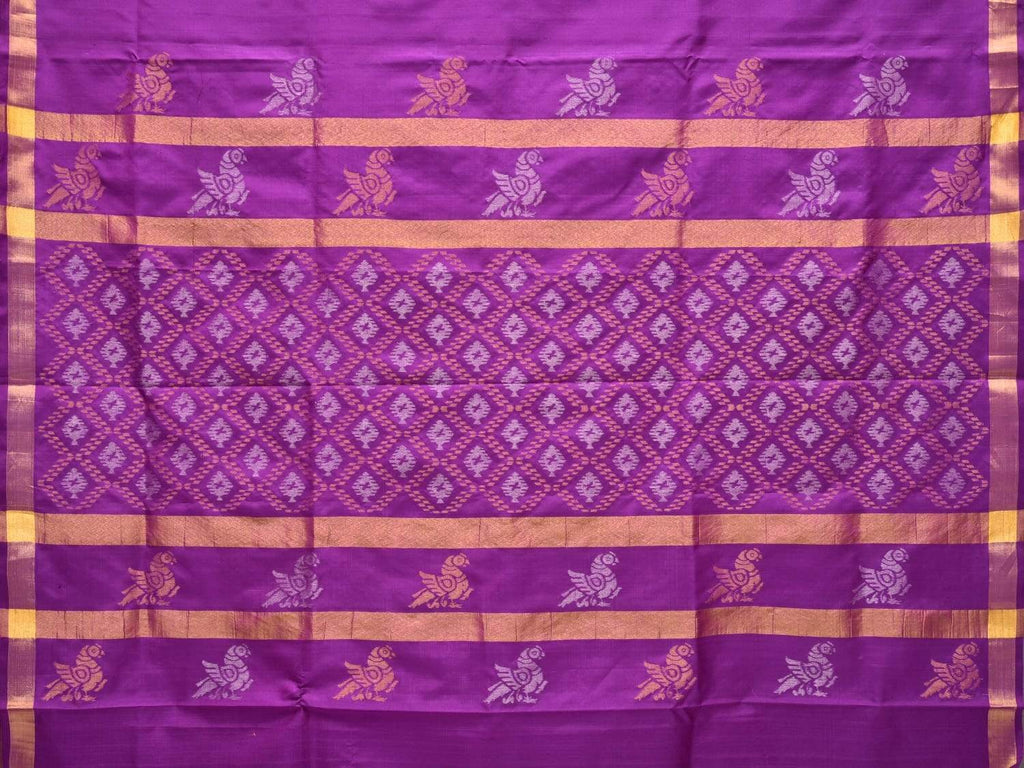 Purple Uppada Silk Handloom Saree with Birds and Jamdani Pallu Design u1678