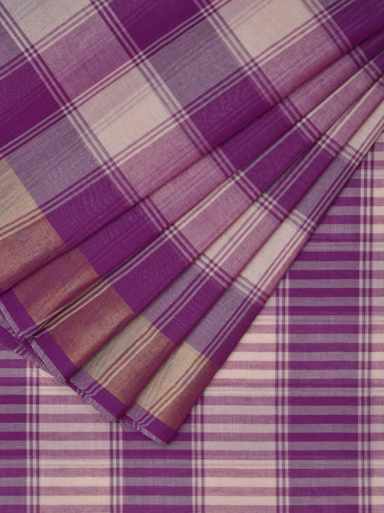Purple Venkatagiri Cotton Handloom Saree with Checks Design No Blouse v0061
