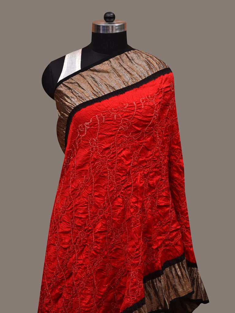Red and Black Bandhani Kanchipuram Silk Handloom Dupatta with Border Design ds2768