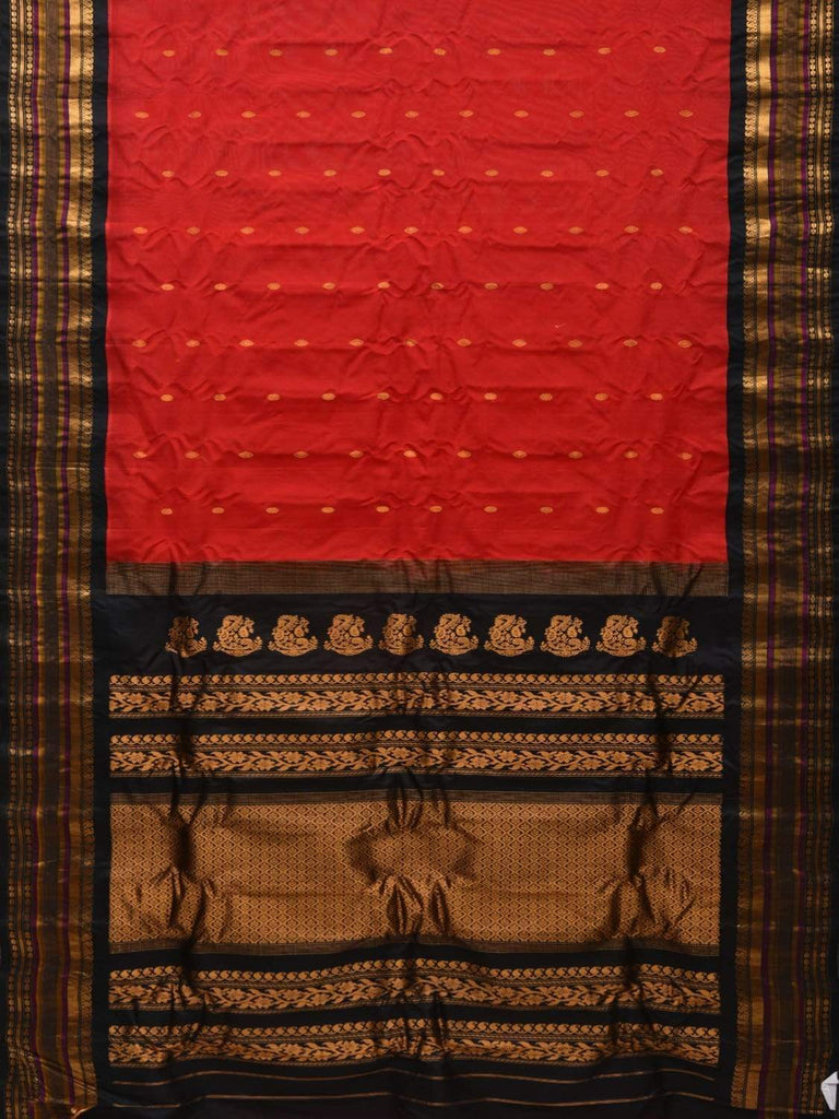 Red and Black Gadwal Cotton SIlk Handloom Saree with Border Design No Blouse g0277