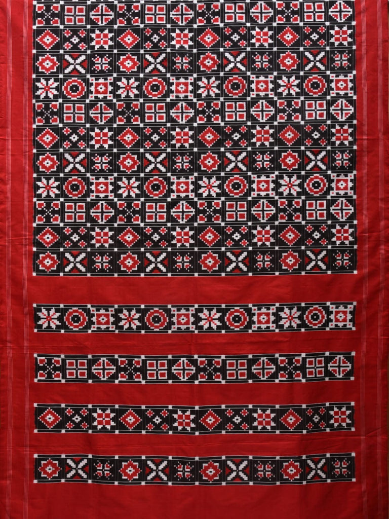 Red and Black Pochampally Double Ikat Silk Handloom Saree with Telia and Checks Design i0700