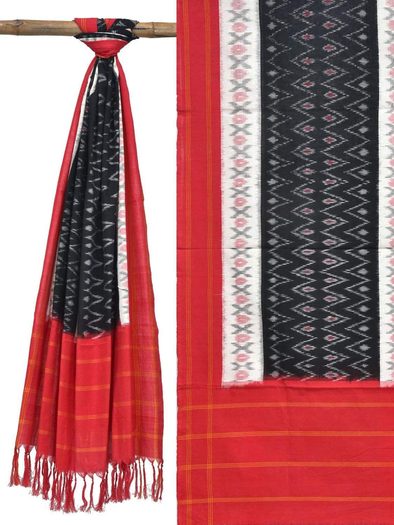 Red and Black Pochampally Ikat Cotton Handloom Dupatta with Zig-Zag Design ds1814