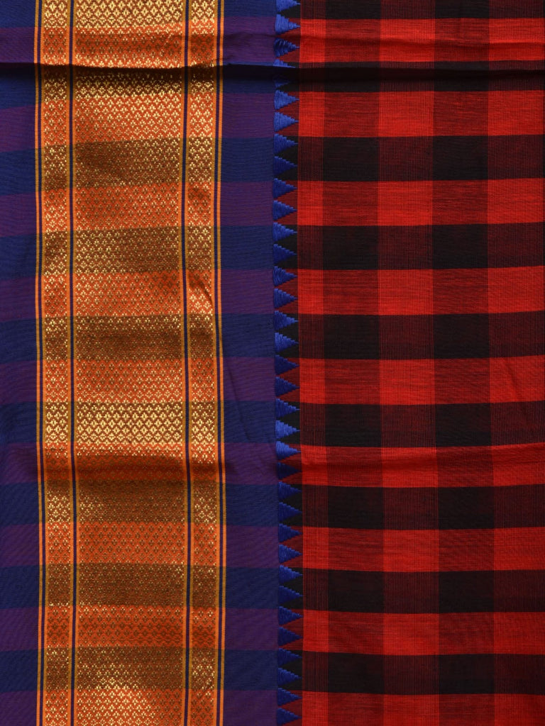Red and Blue Bamboo Cotton Saree with Checks Design bc0035
