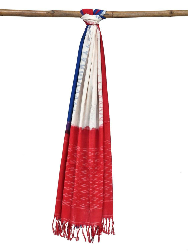 Red and Blue Pochampally Ikat Cotton Handloom Dupatta with Ganga-Jamuna Border ds1805