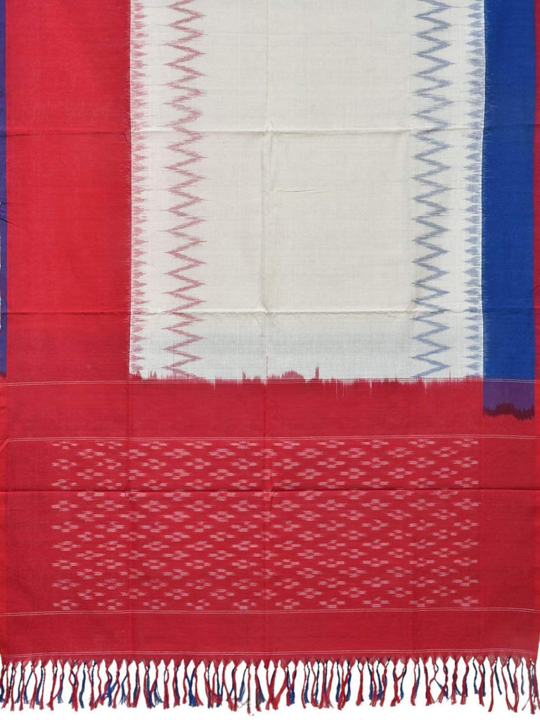 Red and Blue Pochampally Ikat Cotton Handloom Dupatta with Ganga-Jamuna Border ds1805