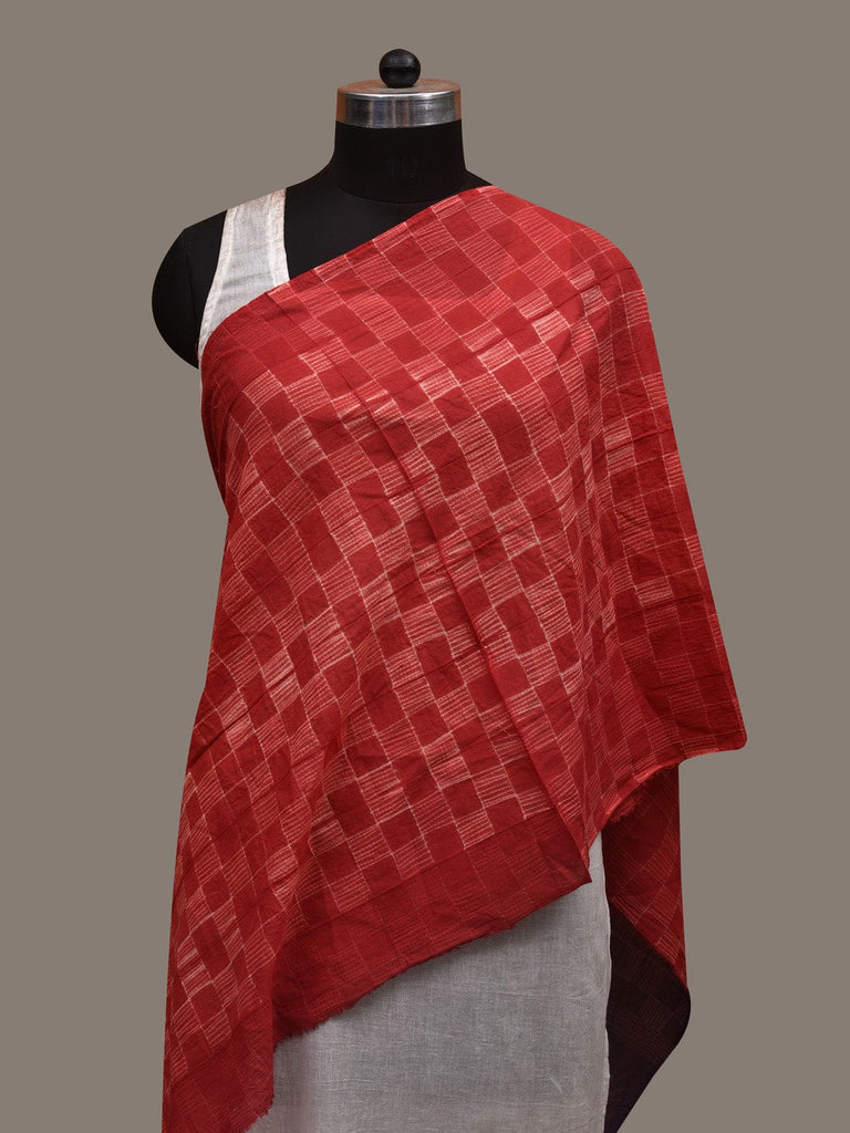 Red and Blue Shibori Cotton Handloom Stole with Checks Design ds2943
