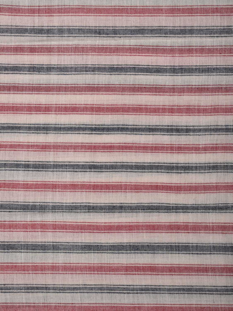 Red and Grey Cotton Handloom 2.5mts Fabric With Strips Design f0174
