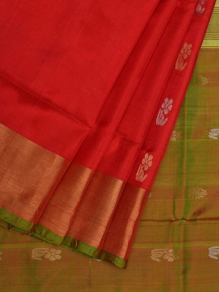 Red and Mustard Uppada Silk Handloom Saree with Buta and Contrast Pallu Design u1808
